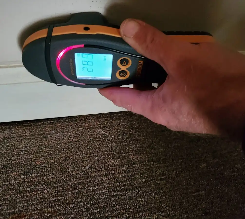 Moisture detection at baseboard during Burst Pipe Cleanup in Mineral Wells
